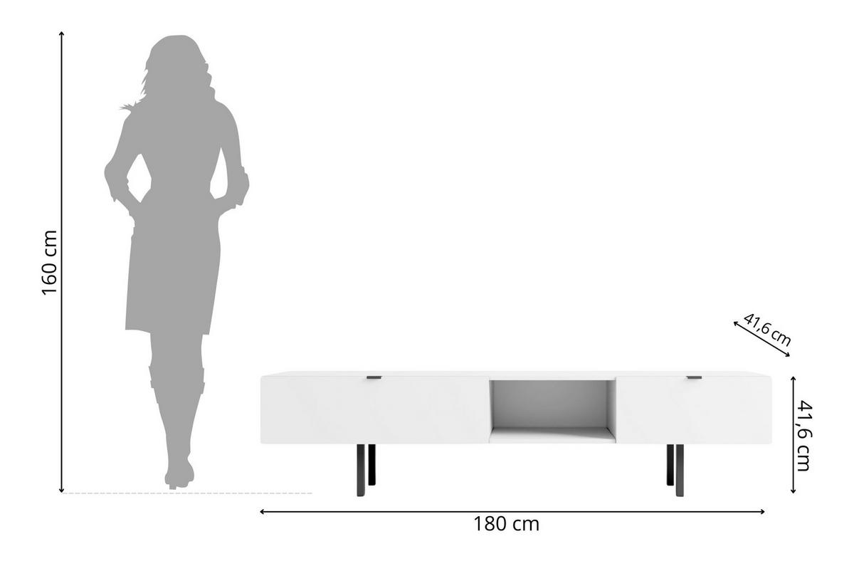 LOWBOARD Myway, Weiß, 1 Schublade, Minimalistisch, 180 cm - Schwarz/Weiß, Holzwerkstoff/Metall (180/41.6/41.6cm) - Skandica