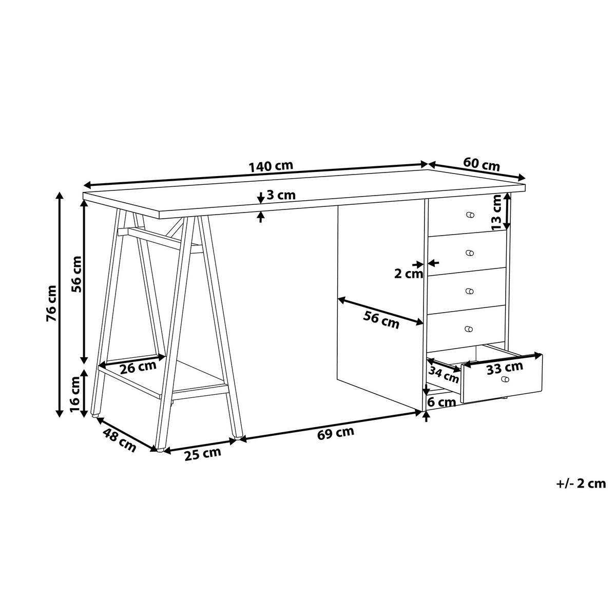SCHREIBTISCH heller Holzfarbton/weiß 140/60/76 cm Heber - Hellgrau, Holzwerkstoff (60/140/76cm) - Beliani