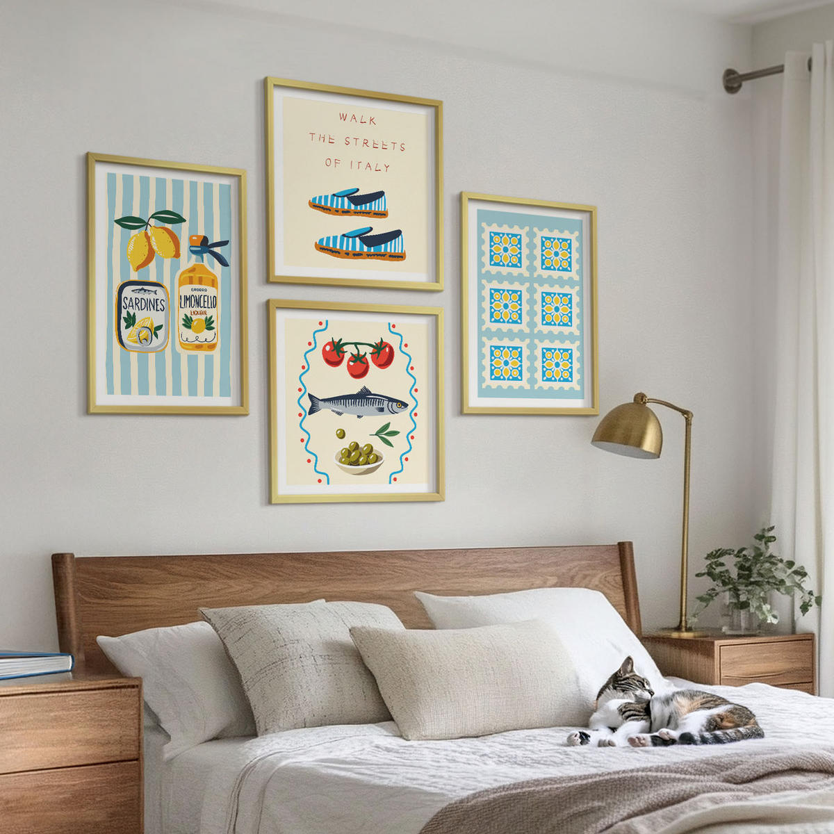 BILDER SET 4er Set - 50x50 cm & 40x60 cm Goldrahmen - Fruchtmuster und italienische Kultur - Goldfarben, Kunststoff (50/50cm) - TULUP