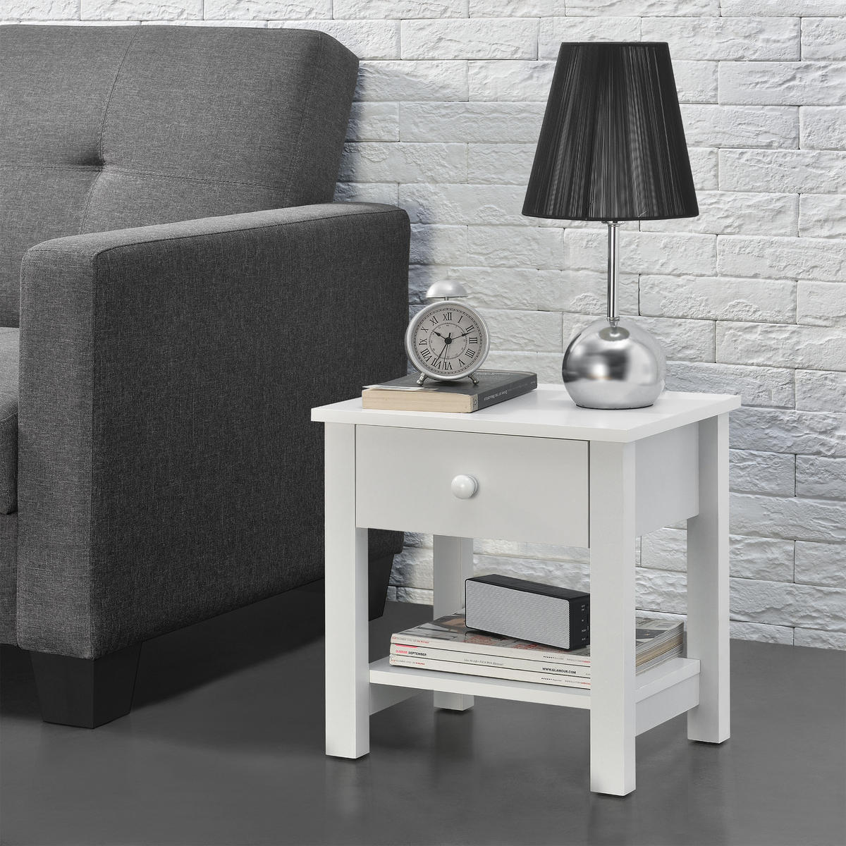 NACHTTISCH - Weiß, Metall (30/40/42cm) - [en.casa]