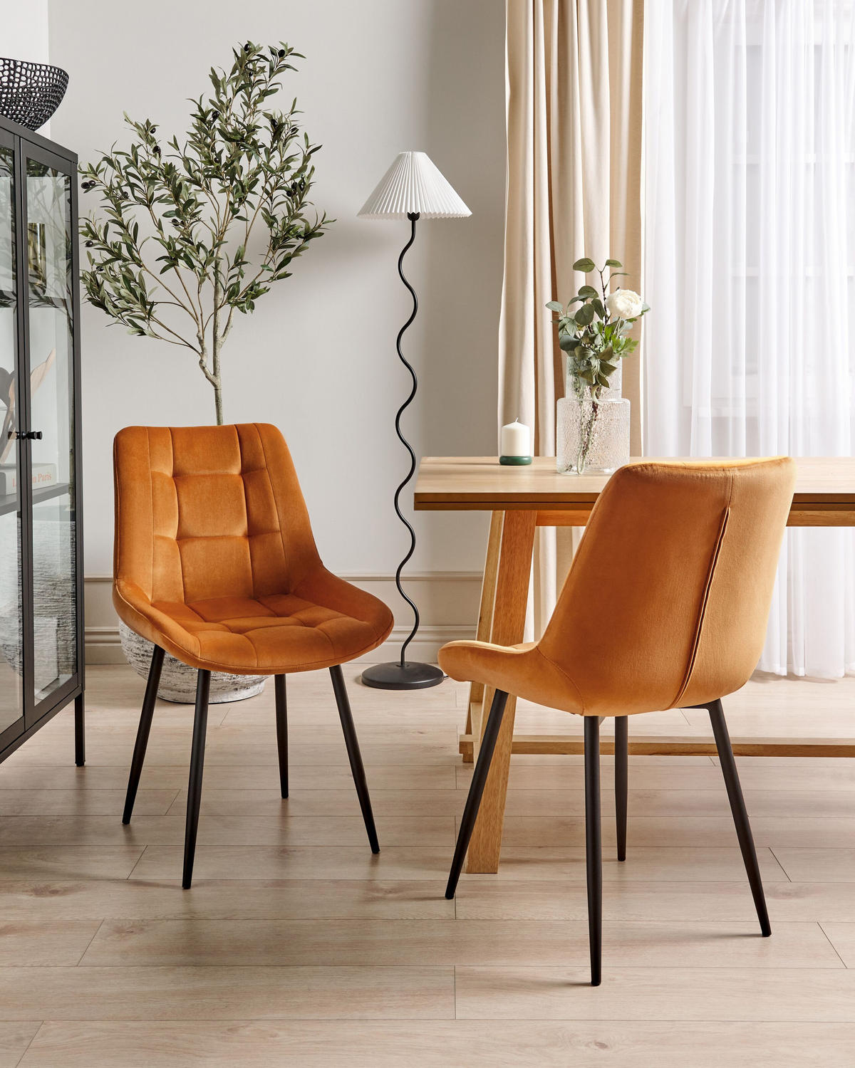 ESSZIMMERSTUHL 2er-Set Samtstoff orange Melrose - Schwarz/Orange, Textil (55/85/61cm) - Beliani