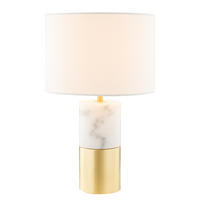 TISCHLEUCHTE - Leinen / Marmor, 1-flammig - Weiß, Stein (24/24/40cm) - home24