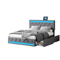 POLSTERBETT 140x190 cm Grau mit LED 4 Schubladen - Grau, Metall (140/200cm) - SHOPENTRA