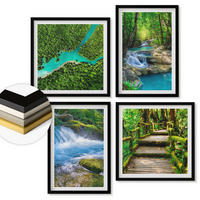 WANDBILDER 4er-Set - 50x50 cm & 40x60 cm Schwarzer Rahmen - Grüne Wälder, kristallklares Wasser - Schwarz, Kunststoff (50/50cm) - ArtPrintCave