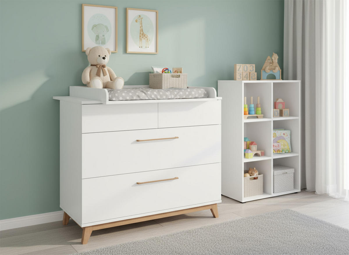 WICKELKOMMODE LINA Soft-Close / Push-to-open - Walnussfarben/Weiß, Holz/Holzwerkstoff (115/96/77cm) - arthur berndt