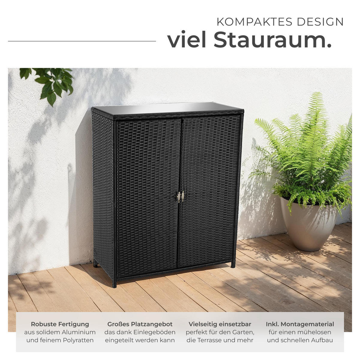 GARTENSCHRANK Monza,84,5 x 40,5 x 103,5 cm,schwarz - Schwarz, Kunststoff (84.5/103.5/40.5cm) - tectake