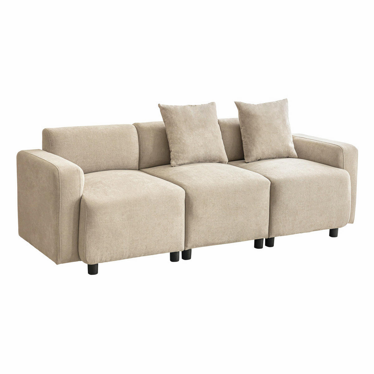 SOFA 3-Sitzer Modern mit Dekokissen Polster Beige - Beige, Holz (76.5/43/61cm) - FLIEKS