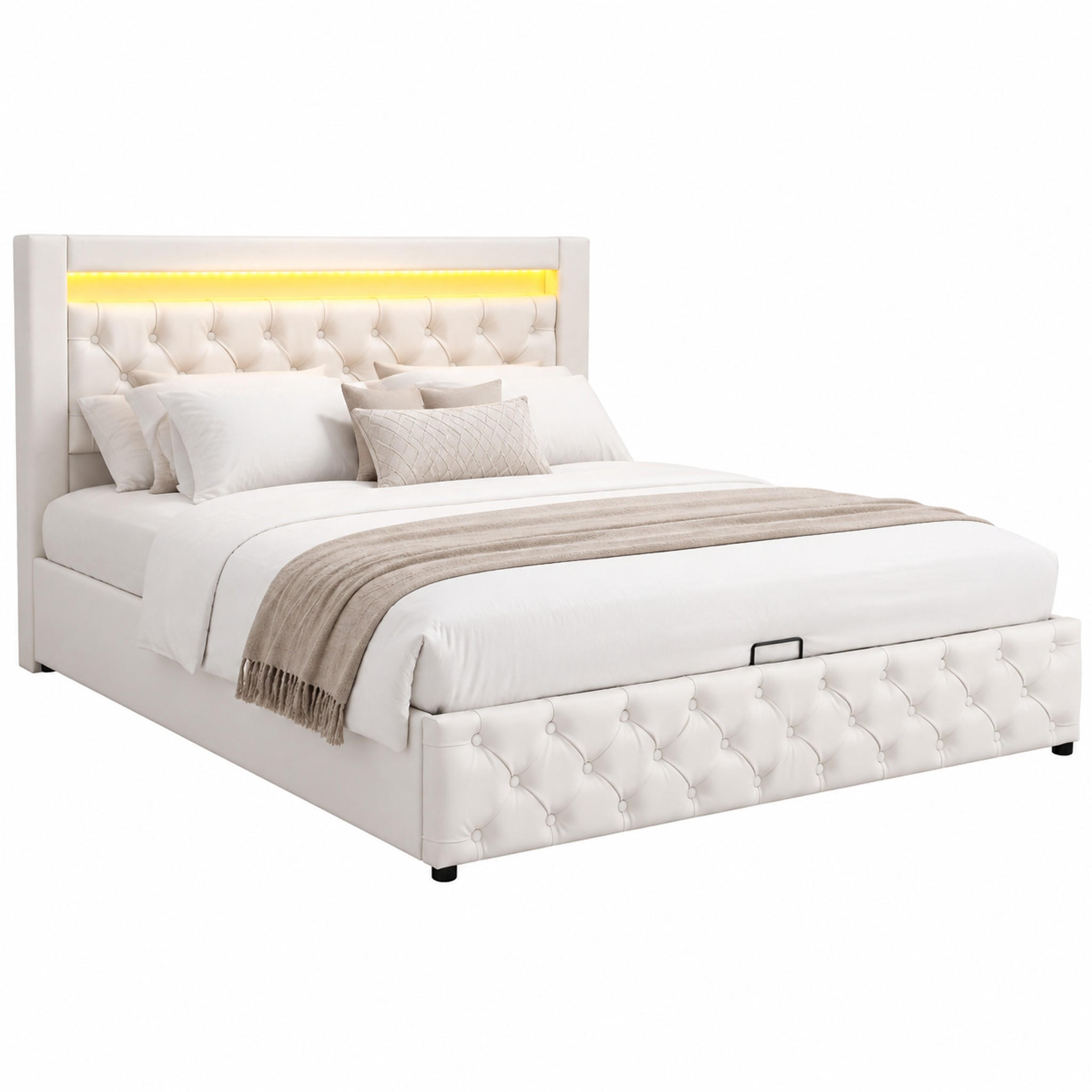 BETT mit Stauraum 140x190 cm PU White - Weiß, Metall (140/190cm) - Meubliv
