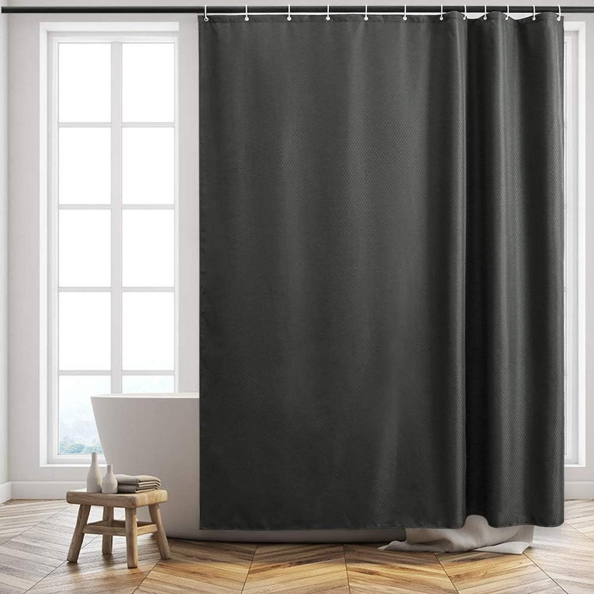 DUSCHVORHANG Dunkelgrau Waffelstruktur dick Polyester wasserdicht schimmelresistent waschbar für Badewanne - Schwarz, Textil (180/200cm) - MCBOSON