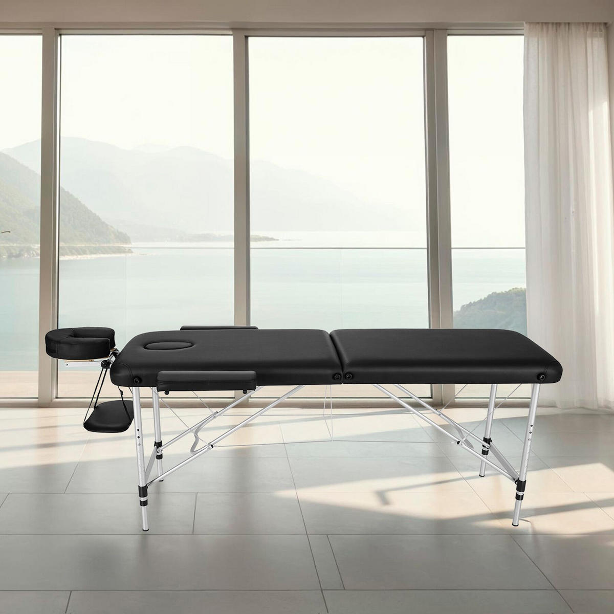 MASSAGELIEGE 2 Zonen, 210 x 95 x 89 cm,schwarz - Schwarz, Metall (95/89/210cm) - tectake