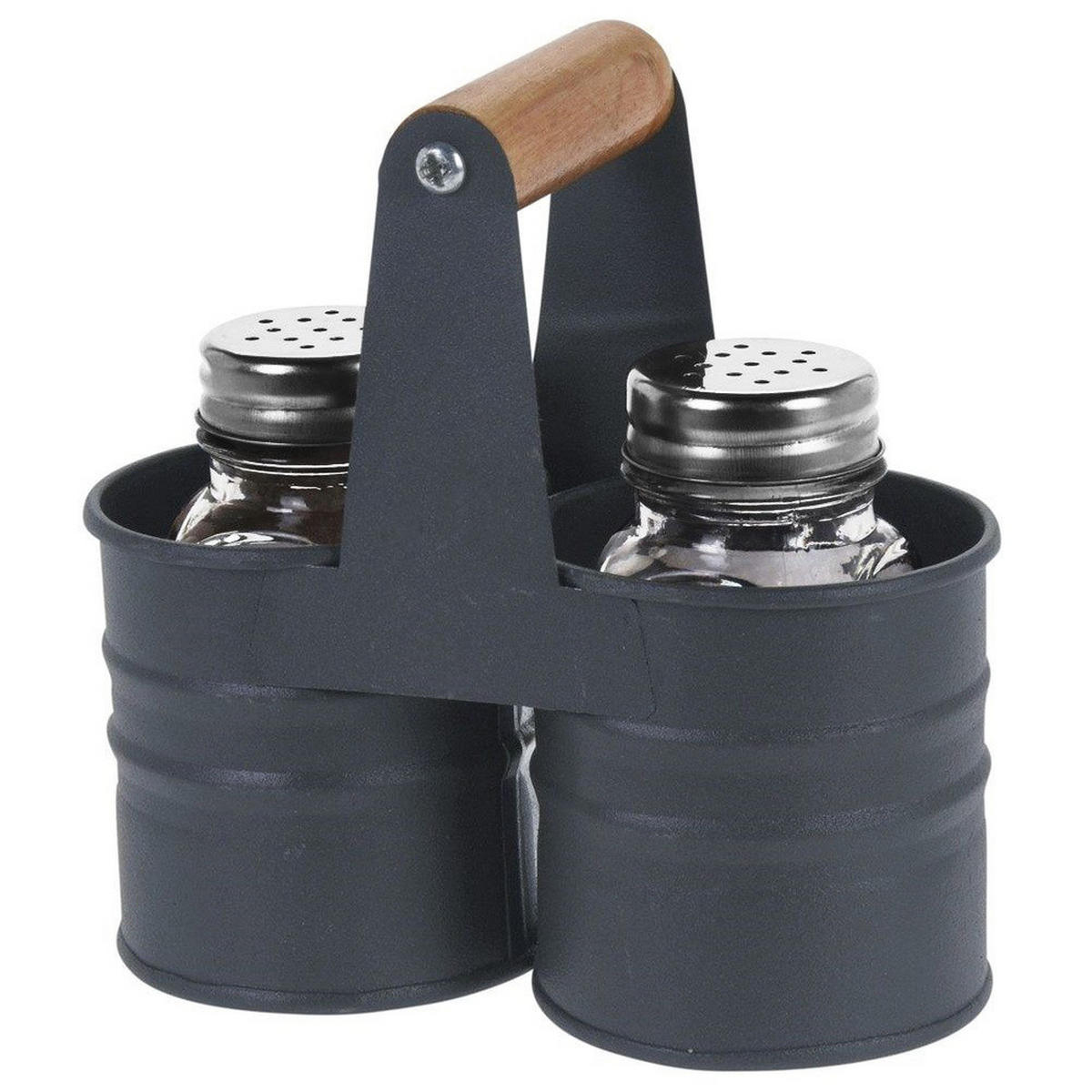 GEWÜRZSTREUER-SET Metallständer 2-teilig Grau - Grau, Glas (6/12.5/13cm) - Orion 