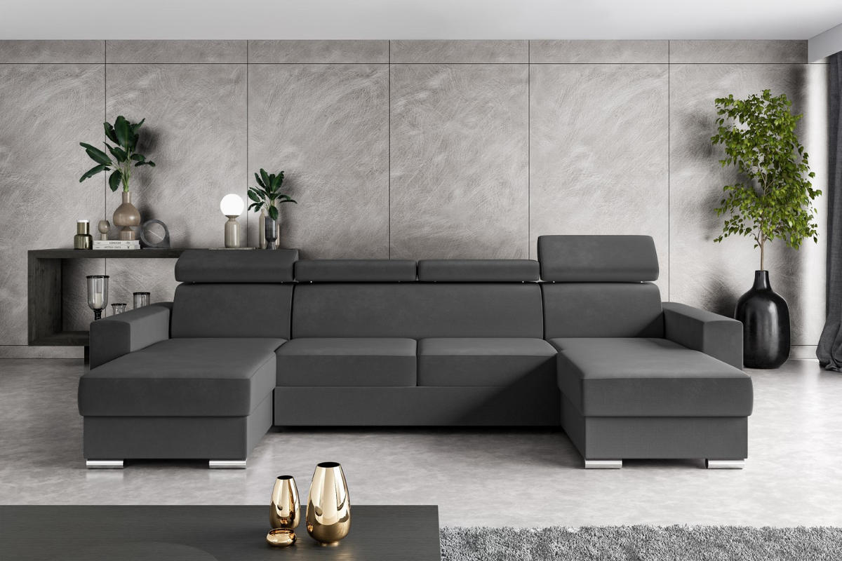 ECKSOFA in U-Form mit Schlaffunktion und Bettkasten Corner Sofa Bett Eckcouch Schlafcouch Ausziehbar FIX-U 306x168 cm Dunkelgrau - Dunkelgrau, Holzwerkstoff/Kunststoff (306/79/168cm) - ALTDECOR