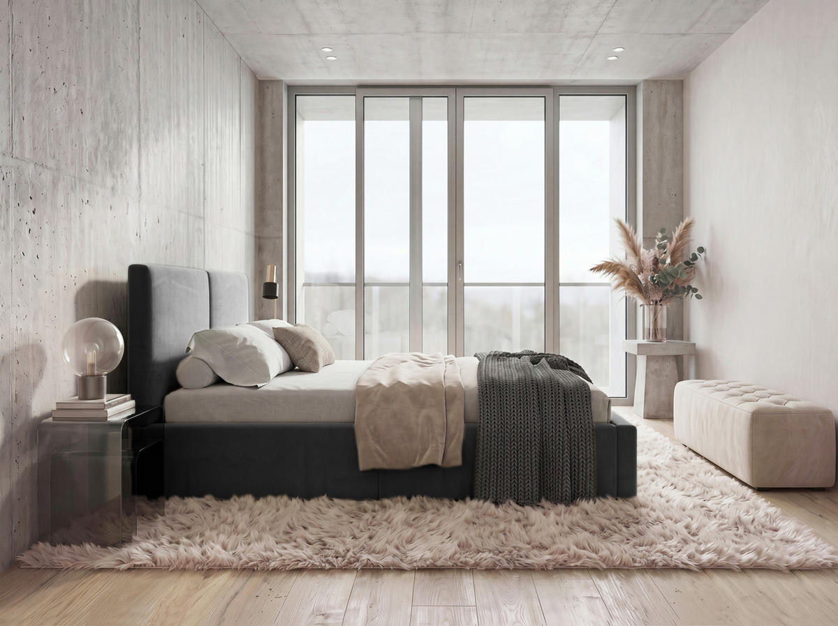 POLSTERBETT 140X200 Grau mit Stauraum - Grau, Textil (140/200cm) - Interbeds
