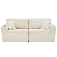 2-SITZER SOFA Chenille Beige mit USB, Kissen, Getränkehalter und Tasche - Beige, Textil (220/89/100cm) - WISHDOR