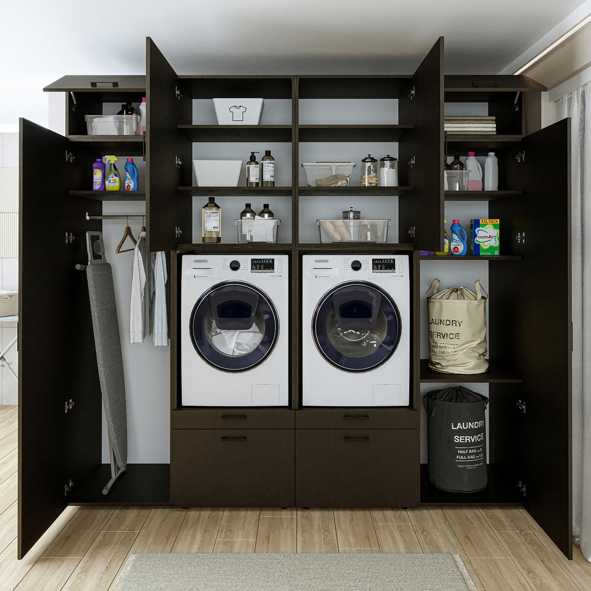 WASCHMASCHINENSCHRANK Serie 2 254cm Breit, 240cm Hoch - Schwarz, Holzwerkstoff (254/240/67cm)