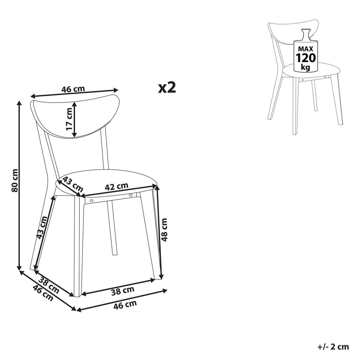 ESSZIMMERSTUHL 2er-Set Gummibaumholz Dunkler Holzfarbton Erie - Dunkelbraun, Holz/Textil (46/80/46cm) - Beliani