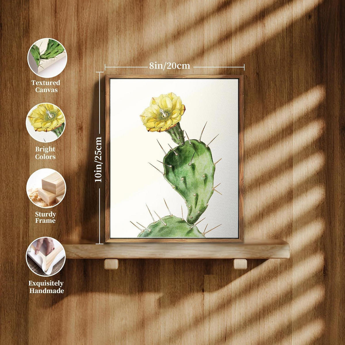 LEINWANDBILD mit Rahmen Botanisch Opuntie 20 x 25 cm - Grün, Holz (20/0.5cm)