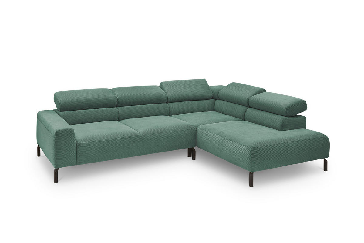 ECKSOFA DELIA Smaragdgrün Cord - Smaragdgrün/Schwarz, Textil/Metall (276/219cm) - KAWOLA