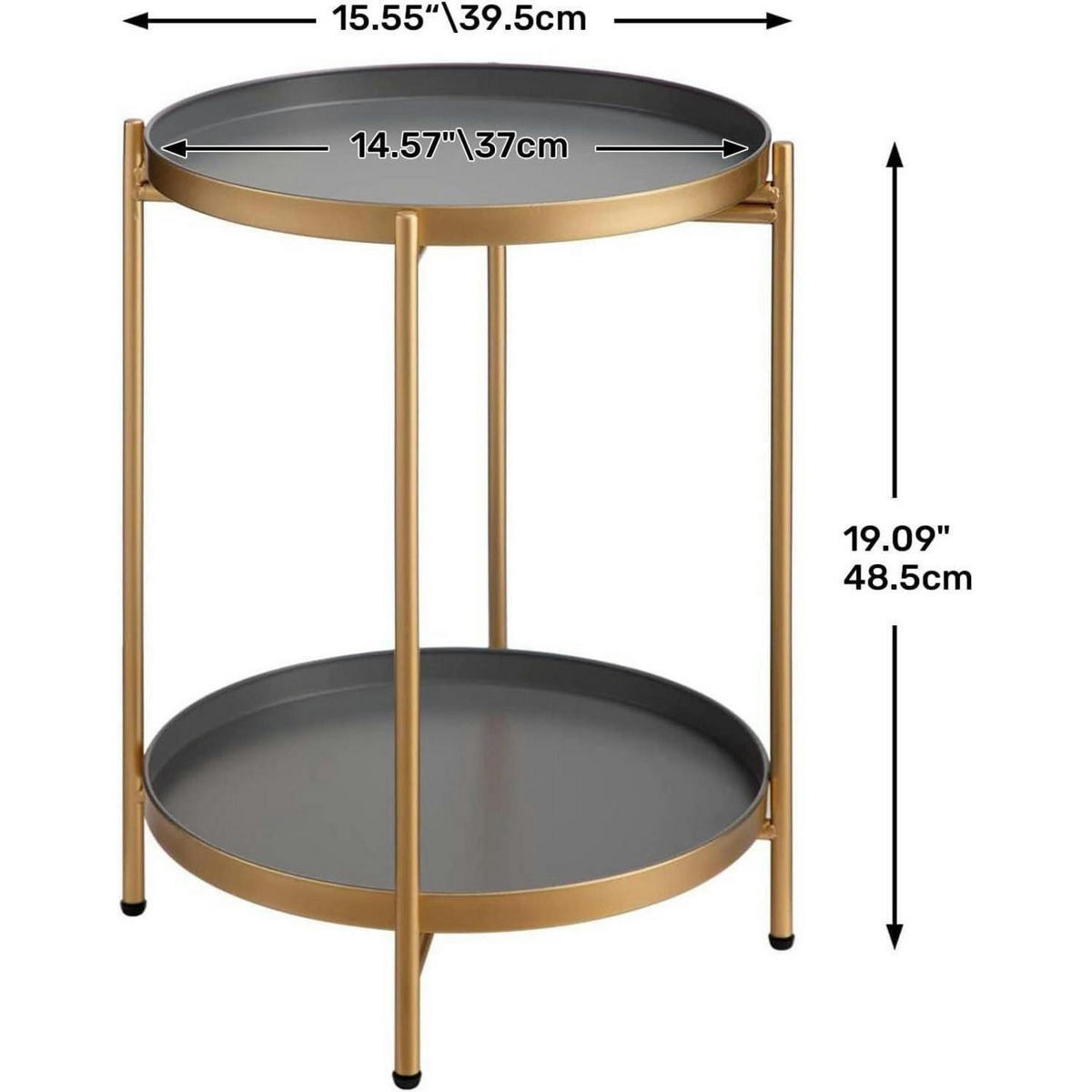 BEISTELLTISCH Rund Gold Metall 2 Ebenen 37 cm - Goldfarben, Metall (37/37/50cm)