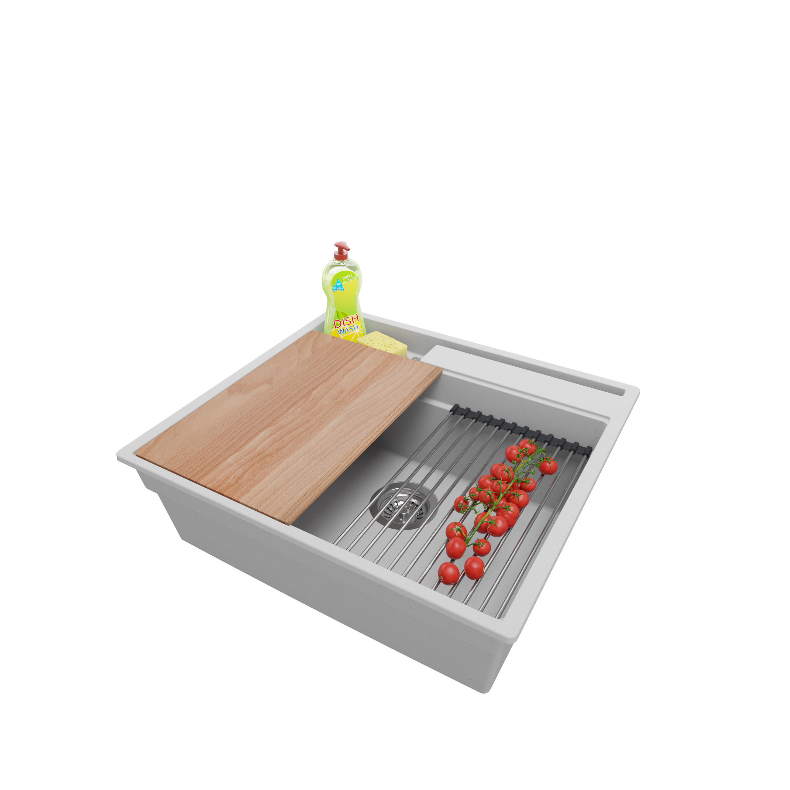 SPÜLBECKEN Oslo Pocket, 2-er set Grau 58/53 cm 1 Becken + Ablauf-Set + Küchenzubehörset ab 60er Unterschrank - Chromfarben/Beige, Kunststoff (58/20/53cm) - Primagran