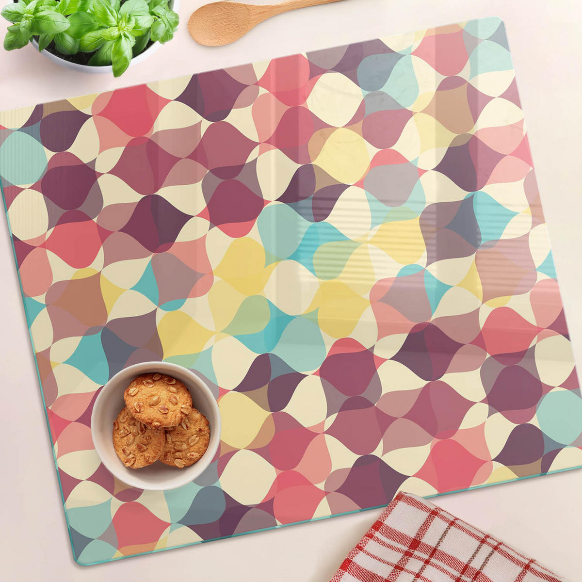 GLASPLATTE 60x52 cm Geometrische Figuren - Multicolor, Glas (60/0.4/52cm) - TULUP