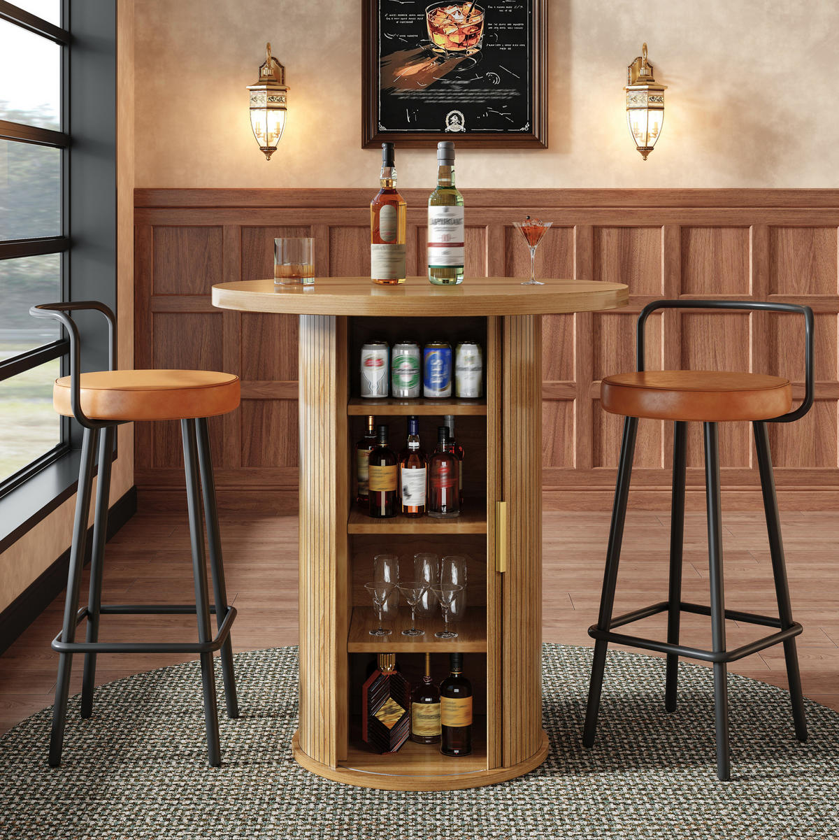 BARTISCH mit Stauraum 60 x 60 x 91,6 cm Holzoptik - Birnbaumfarben, Metall (60/60/91.6cm) - Meubliv