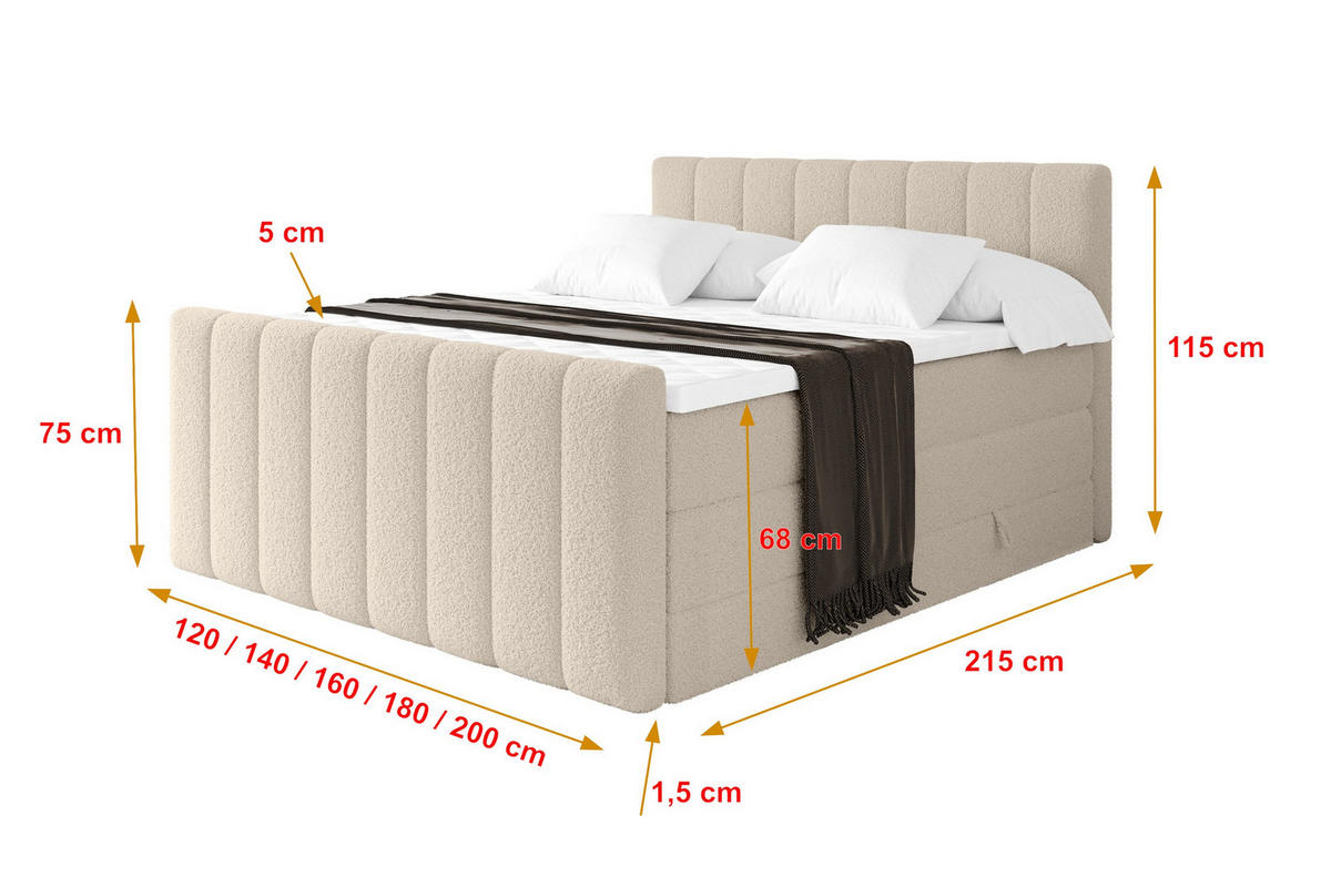BOXSPRINGOVÁ POSTEL s matrací H3/H4 - OTTA-Z KING - 120x200 cm Tmavě béžová - kapučínová, kompozitní dřevo (120/200cm) - ALTDECOR