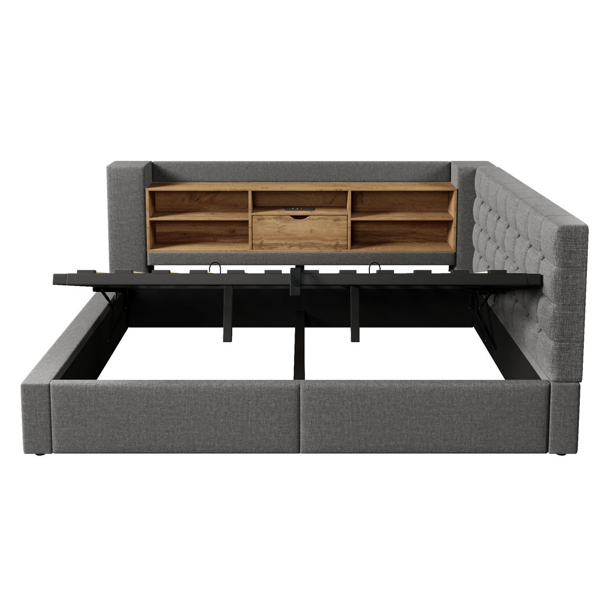 POLSTERBETT 140/200 cm Grau mit LED-Beleuchtung, Stauraum und USB-Anschlüssen - Grau, Textil (140/200cm) - Flora Grace