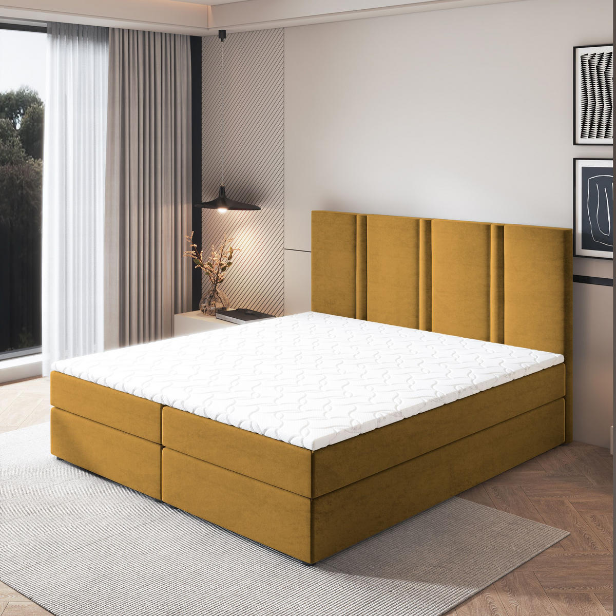 BOXBETT LARIO 180x200 cm mit Matratze und Topper - Gelb - Gelb, Holz (180/200cm) - MASSENO