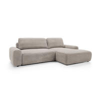 ECKSOFA OSSO Braun Velours-Stoff mit Schlaffunktion - Braun, Holz (264/162cm) - MASSENO