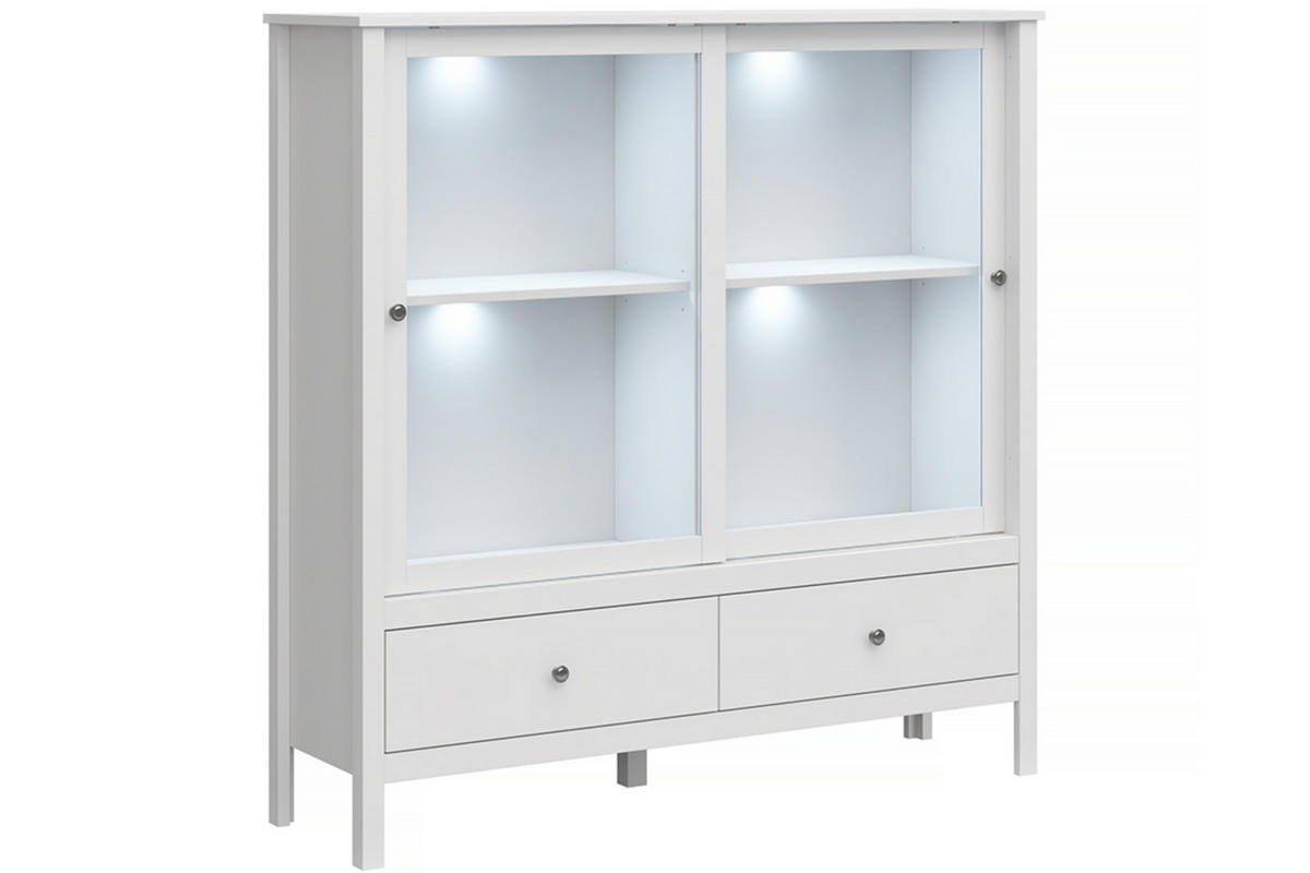 VITRINENSCHRANK FARGE mit Glastüren und Schubladen, weiß - Weiß, Holz (133/134/37cm) - KONSIMO®