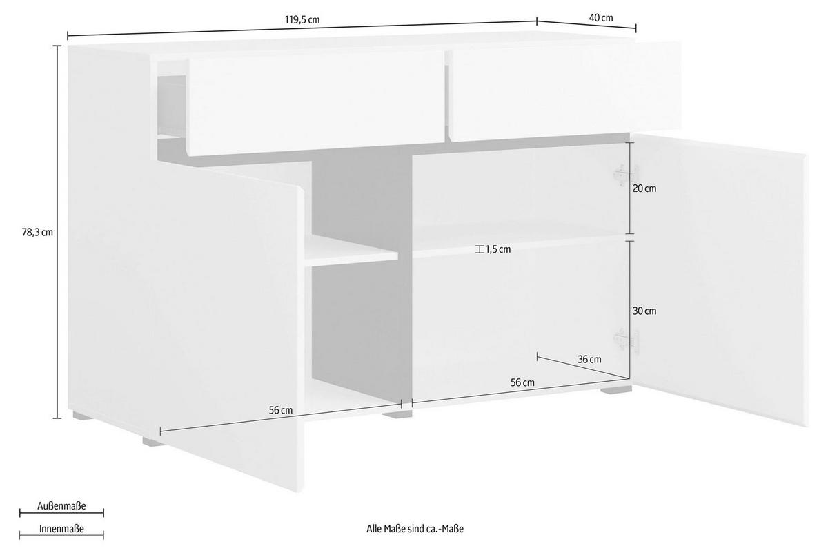 KOMMODE Cross Wotan Eiche / Schwarz 119,5 / 40 / 78cm - Eiche Wotan/Schwarz, Holz/Holzwerkstoff (120/78/40cm) - Feldmann-Wohnen