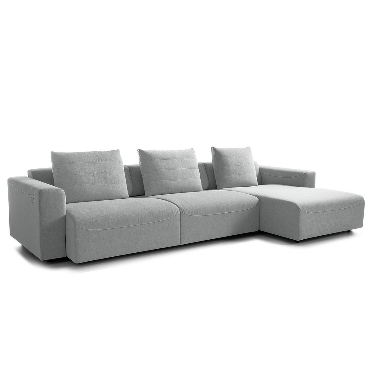 3-SITZER ECKSOFA mit Longchair - Webstoff - Hellgrau/Schwarz, Kunststoff/Textil (320/170cm) - home24