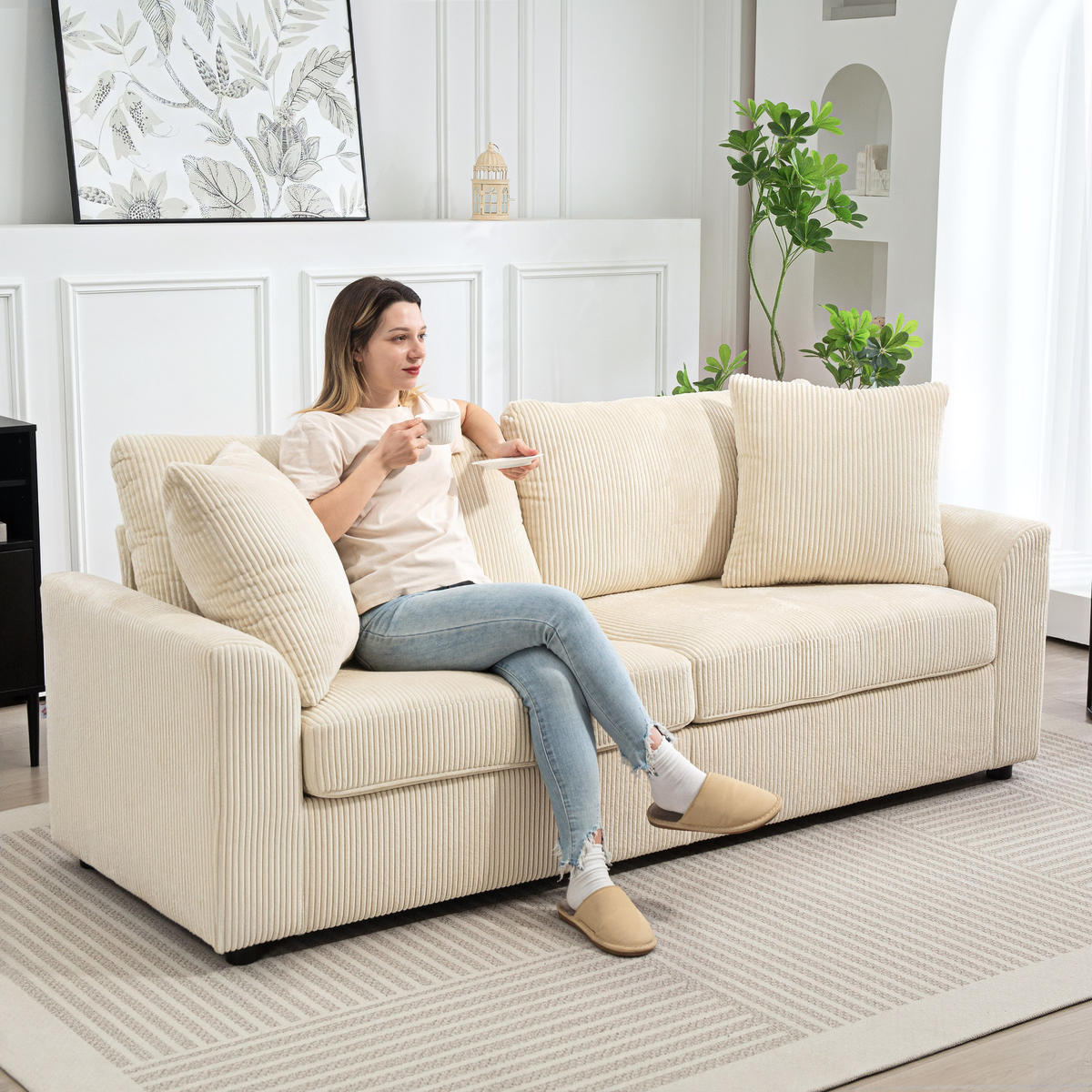 3-SITZER-SOFA Polyester Cremeweiß - Creme, Kunststoff (80/88/212cm) - HOMCOM