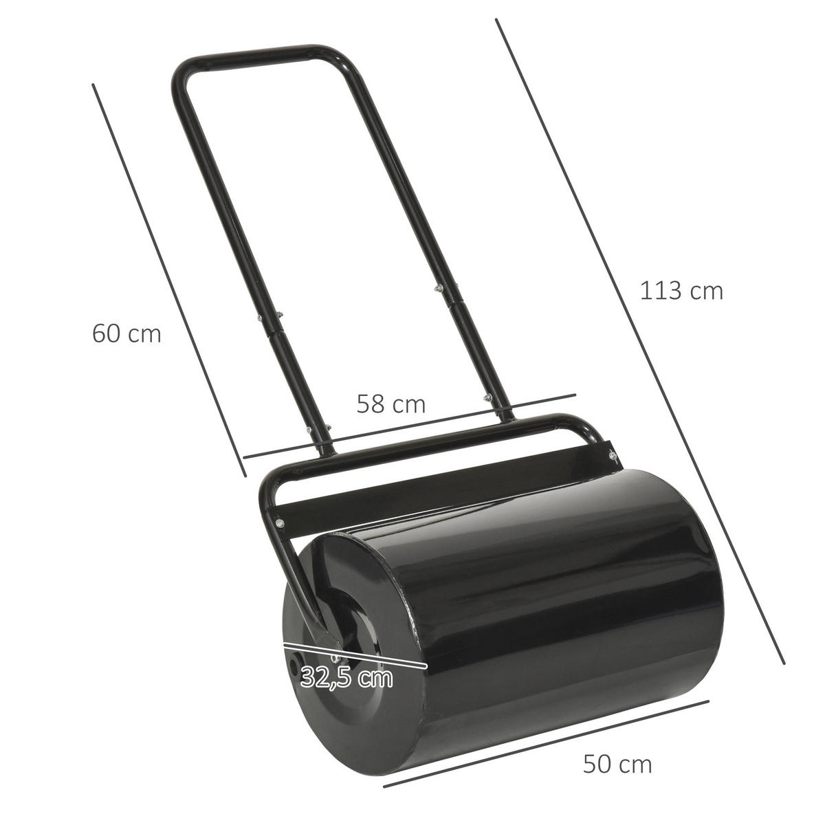 RASENWALZE mit U-Griff, Gartenrolle, Gartenwalze, 32 cm Durchmesser, Metall, Schwarz - Schwarz, Metall (32.5/113/58cm) - Outsunny