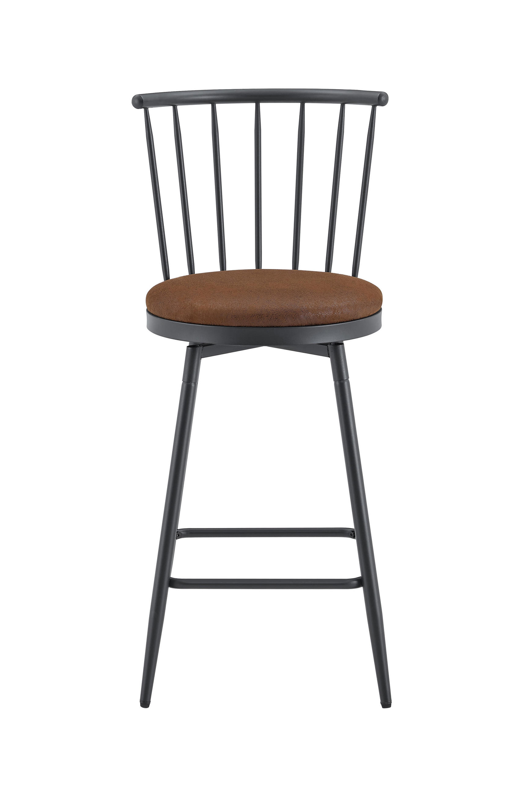 BARHOCKER 2er-Set Braun im Windsor-Stil mit PU-Leder und Rückenlehne - Braun, Leder (39/96/39cm) - PANGIVO