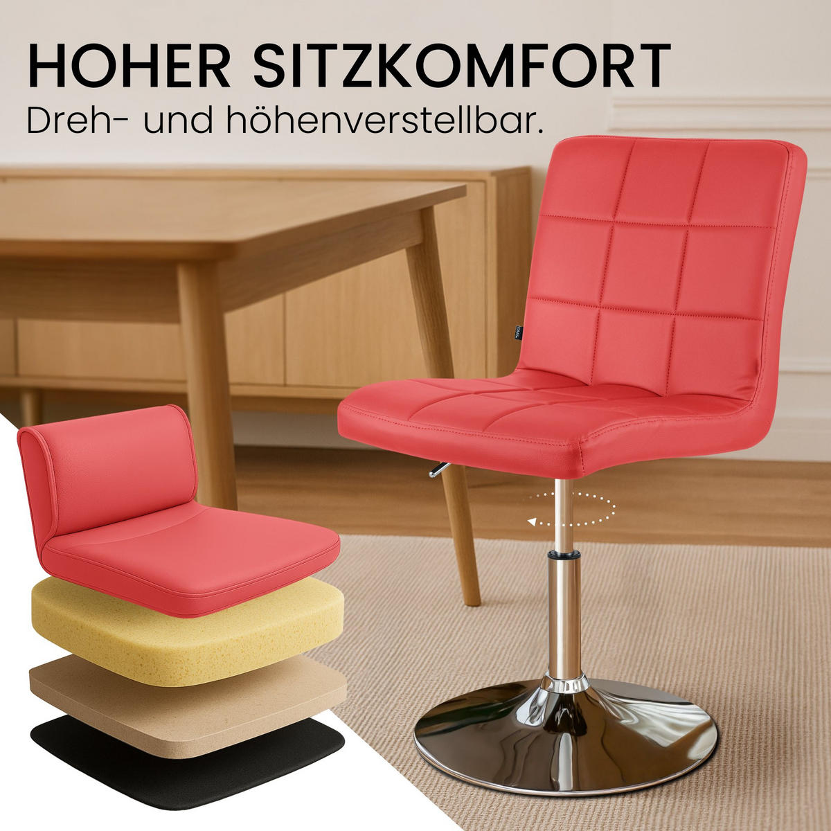 DREHSTUHL Lederlook Rot - Chromfarben/Rot, Textil/Metall (44/81/55cm) - CLP