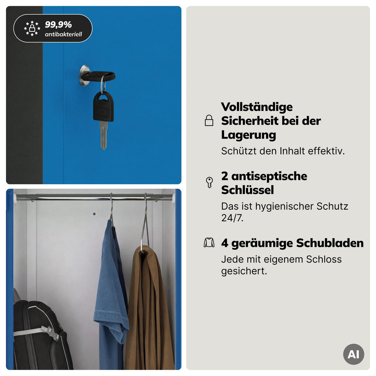 KLEIDERSCHRANK JULIA 185x80x45 cm - Blau/Grau, Metall (80/185/45cm) - Jan Nowak