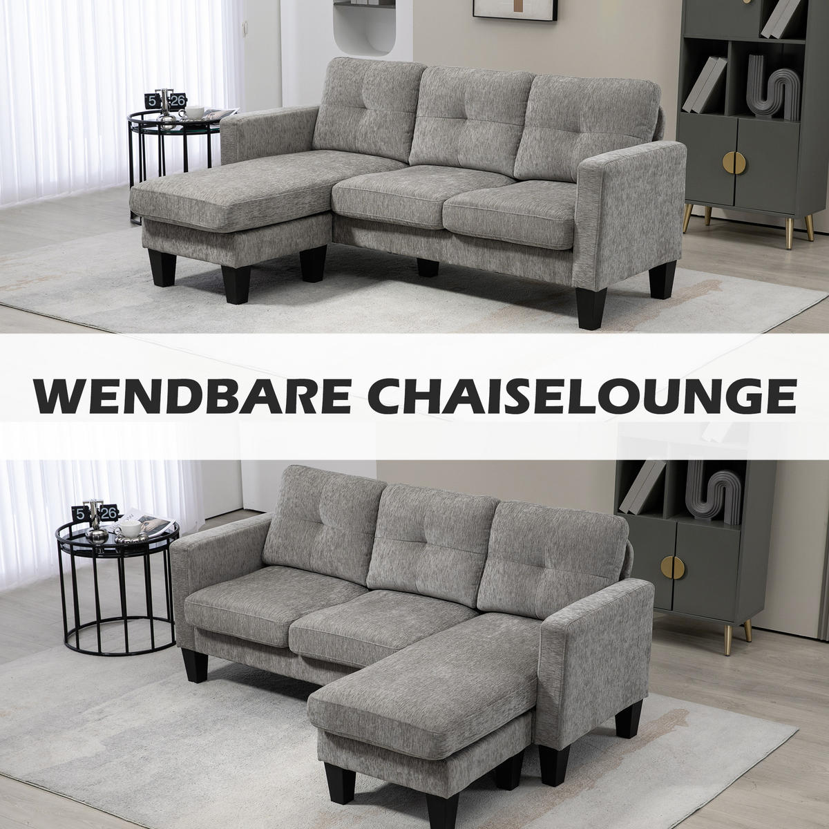 ECKSOFA, Eck-Couch mit umkehrbarer Chaiselongue, Chenille-Optik, Braun - Braun, Textil (130/186cm) - HOMCOM