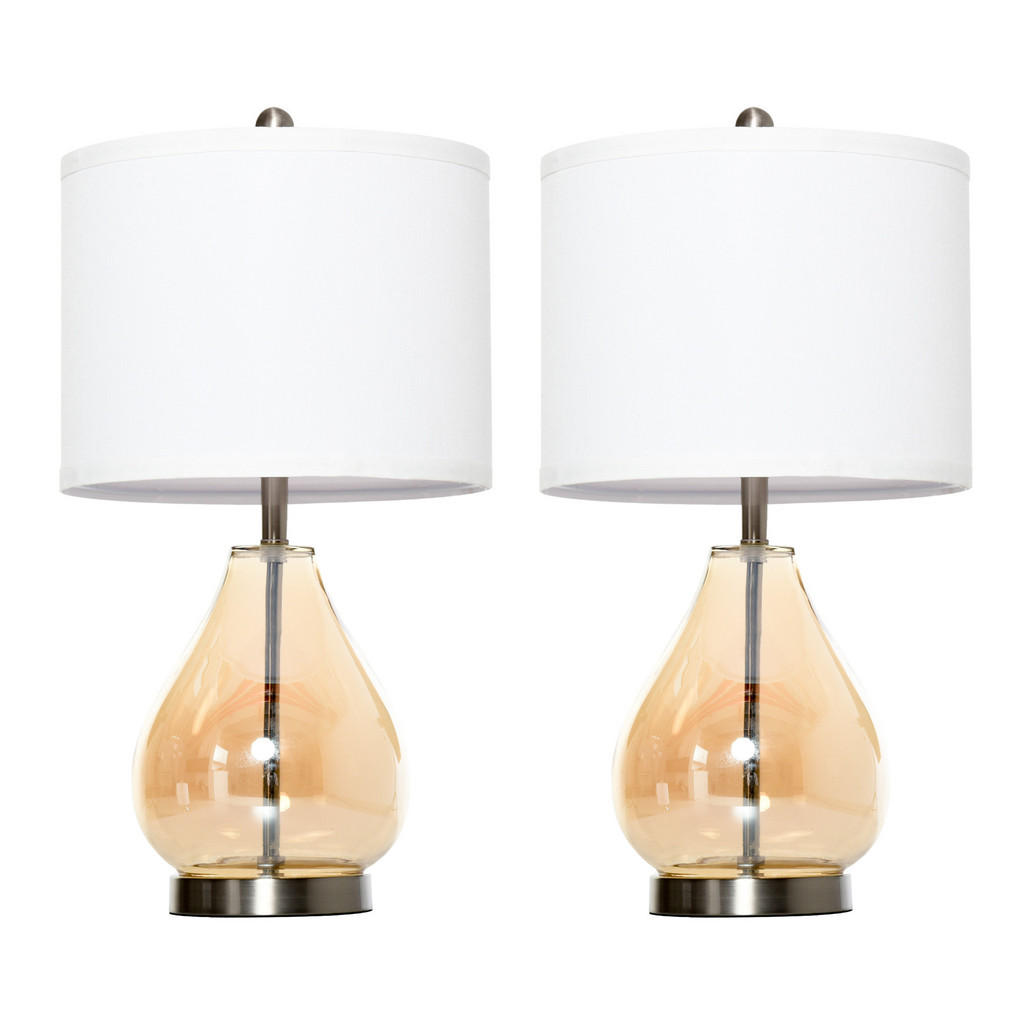 HOMCOM 2-SET stolních lamp E27 noční lampička z lnu a skla v barvě jantaru