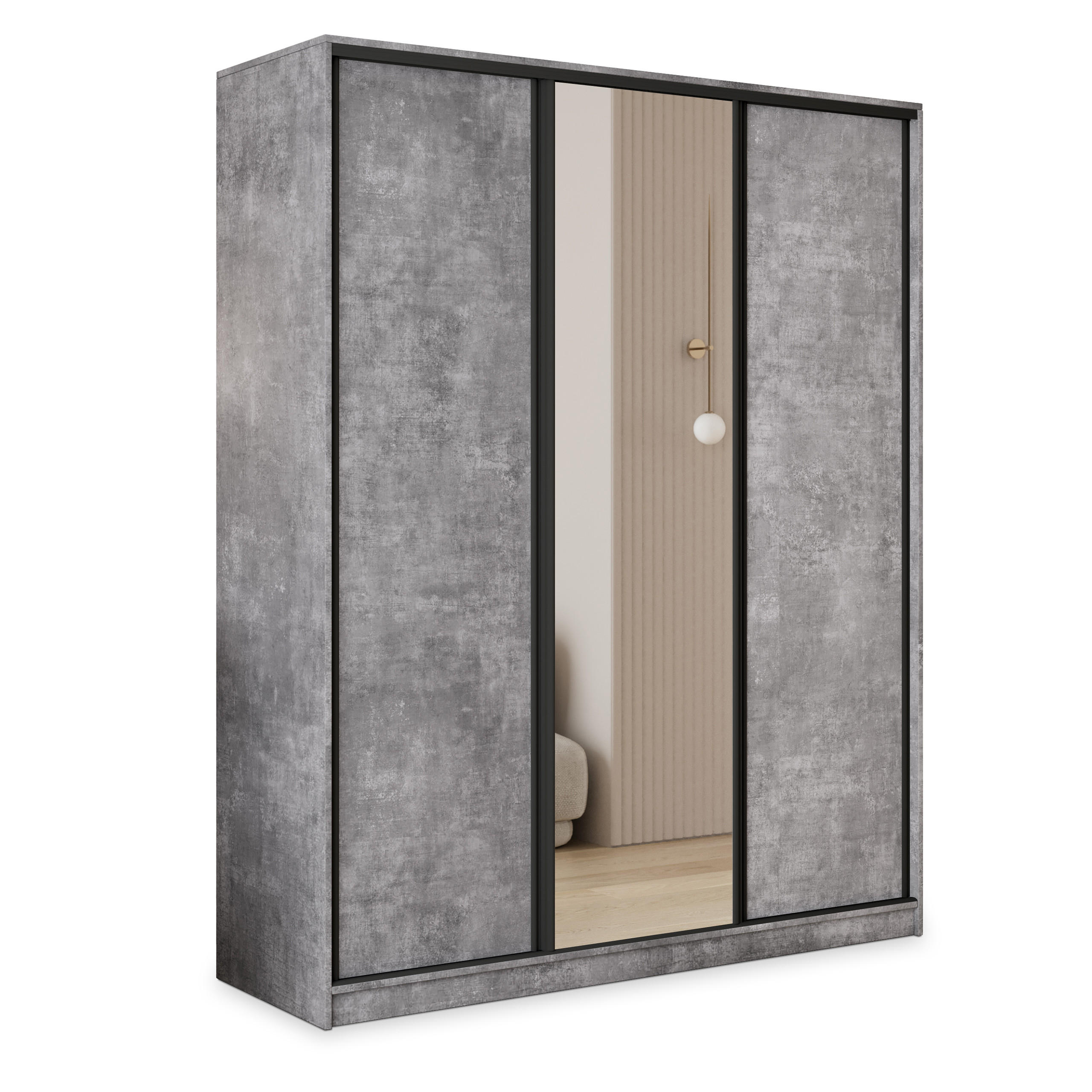 SCHWEBETÜRENSCHRANK TARI 160/205/58 cm 3-türig mit Spiegel und 4 Schubladen Titanfarben - Titanfarben, Holzwerkstoff (160/205/58cm) - MASSENO