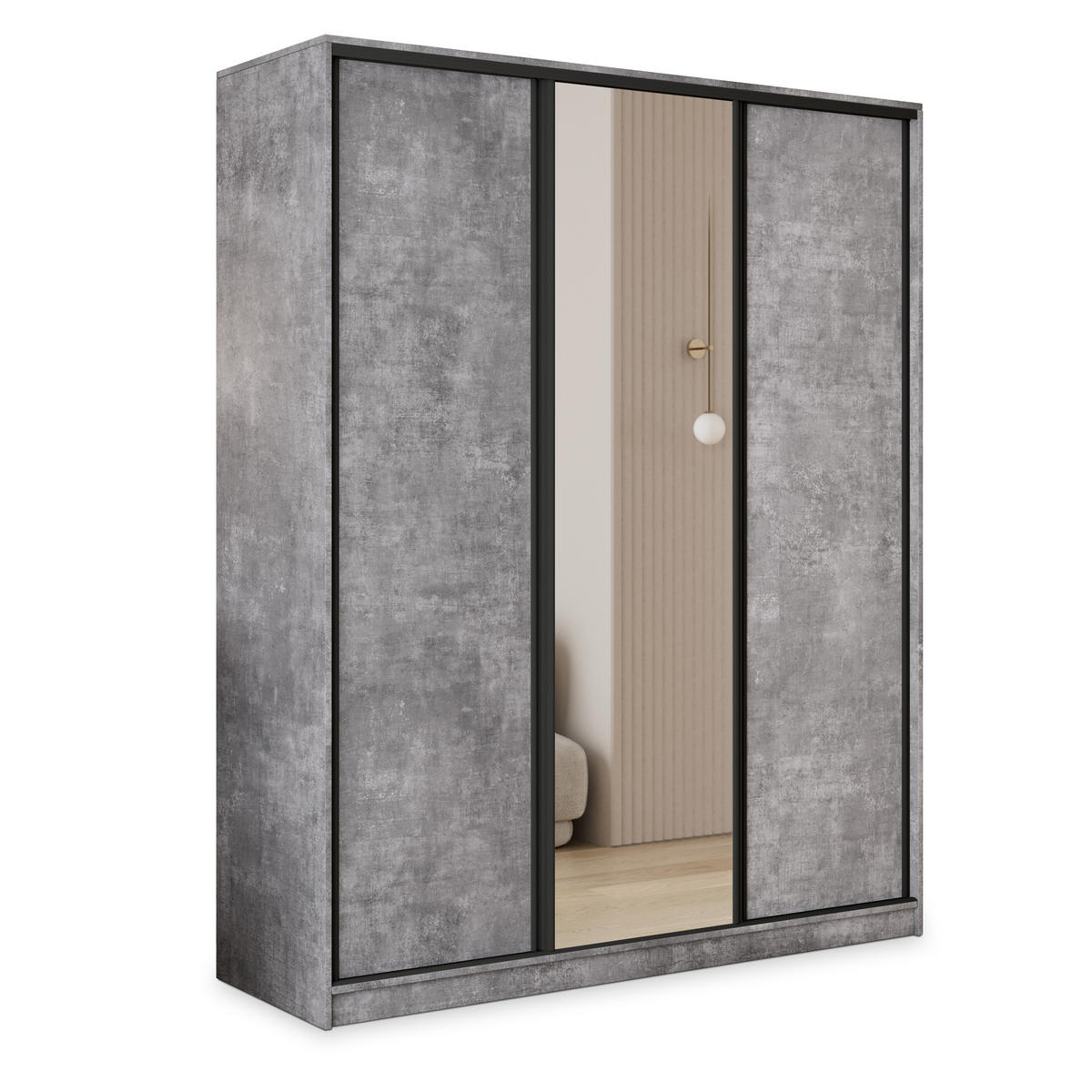 SCHWEBETÜRENSCHRANK TARI 160/205/58 cm 3-türig mit Spiegel und 4 Schubladen Titanfarben - Titanfarben, Holzwerkstoff (160/205/58cm) - MASSENO