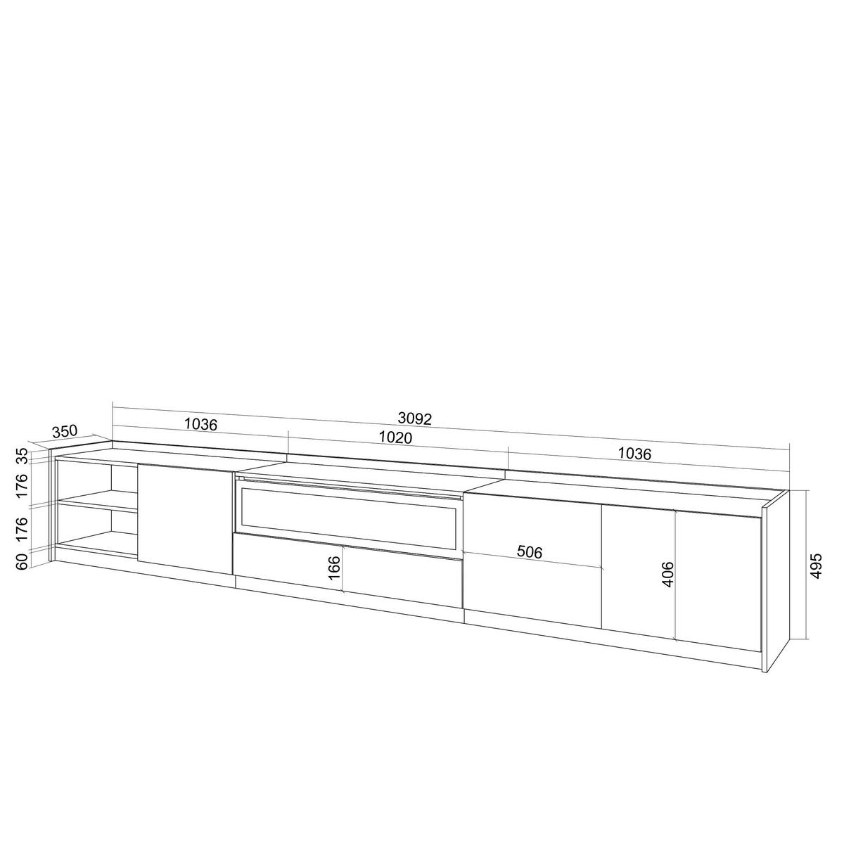 TV-SCHRANK, Lowboard, Schwarz Eiche, Elektrokamin, 310/37/50cm - Schwarz, Holzwerkstoff (310/50/37cm) - Skraut Home