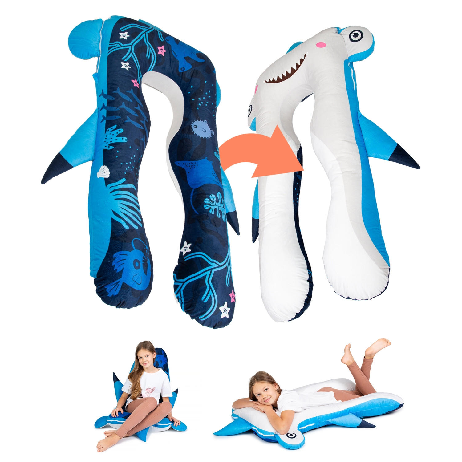 KISSEN für Kinder- Hai - Blau, Textil (60/120cm) - KomfortKissen