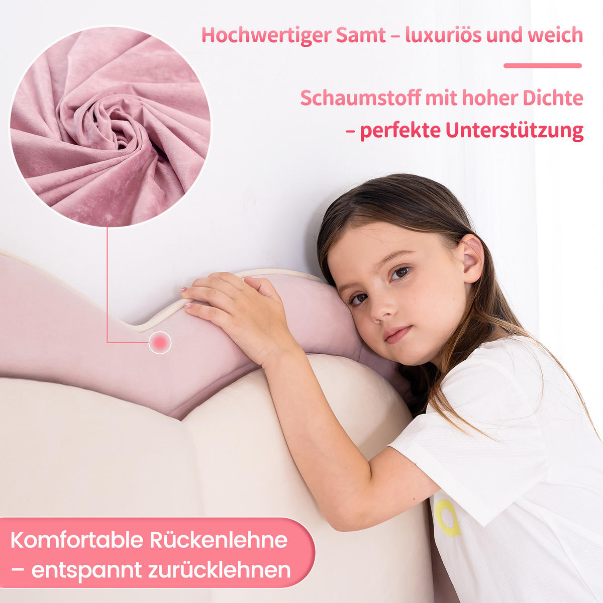 KINDERBETT 90×200 cm, LED-Musiklampe, schwebendes Design, Kopfteil in Wolkenform, bett rosa - Pink, Metall (90/215cm) - HOMAVO