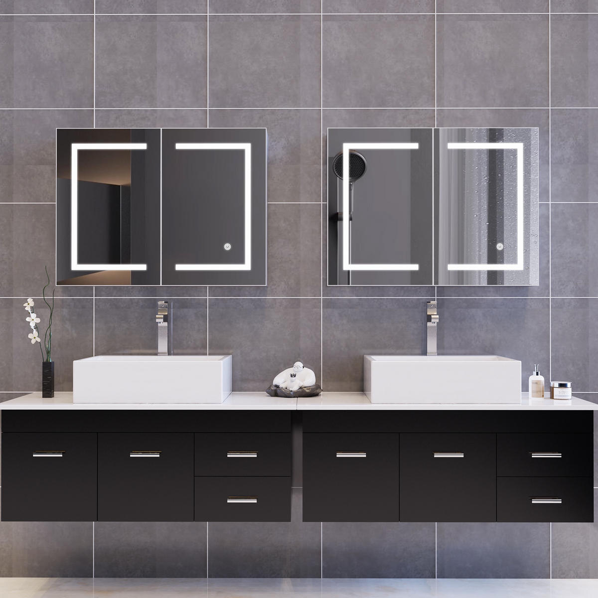 LED Spiegelschrank Bad 80x60 cm Smart-Touch 3 Farbtemperaturen Dimmbar Weiß - Weiß, Glas (80/60/13.5cm) - DELFA