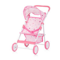 PUPPENWAGEN Alice rosa Sterne Aufbewahrungskorb, Sonnendach verstellbar, klappbar, 100% Polyester - Rosa, Metall (33/56/52cm) - Chipolino