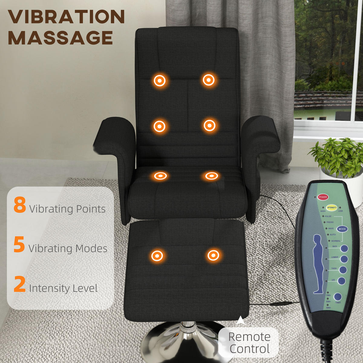 MASSAGESESSEL mit Fußhocker, elektrischer Relaxsessel mit Liegefunktion Schwarz - Schwarz, Textil/Metall (95/88/78cm) - HOMCOM