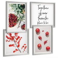 BILDER SET 4er Set - 50x50 cm & 40x60 cm Silberner Rahmen - Minimalismus der roten Früchte von Pflanzen - Silberfarben, Kunststoff (50/50cm) - TULUP