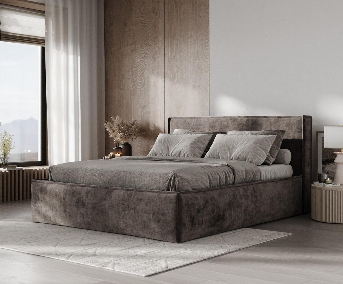 POLSTERBETT Sato mit Stauraum 160/200 cm Braun im Terra NW Stoff - Schwarz/Naturfarben, Holz/Holzwerkstoff (160/200cm) - AltaBeds